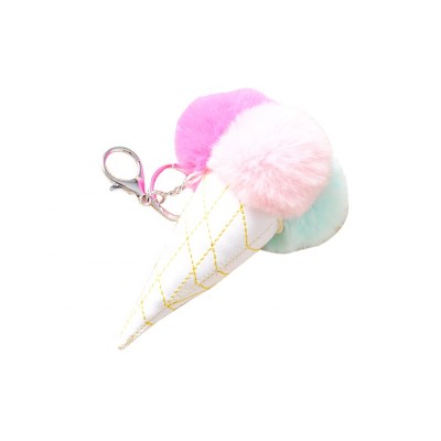 Three Color Ice Cream Shape Pompom Keychain