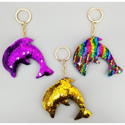 Promotional Cute Mermaid Sequin Fabric Keychains Reversible Unicorn Dolphin Keychain