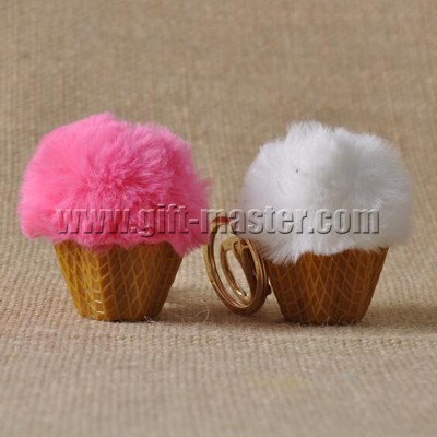 Lovely Small Ice Cream Shape Pompom Keychain