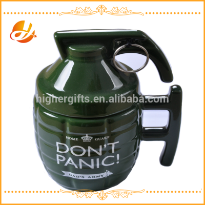 father's day gift Novelty 3D Grenade Mug 280ml Ceramic Coffee Tea Water Liquid mug with Cover Lid green